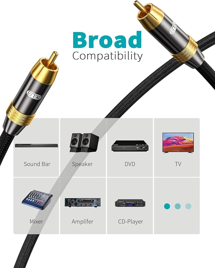 Subwoofer Cable,EMK Digital Coaxial Audio Cable [24K Gold-Plated, Durable Cotton] Premium S/PDIF RCA Male to RCA Male for Home Theater, Soundbar,Speaker,HDTV, Subwoofer, Hi-Fi Systems(Black-16.5ft/5m)
