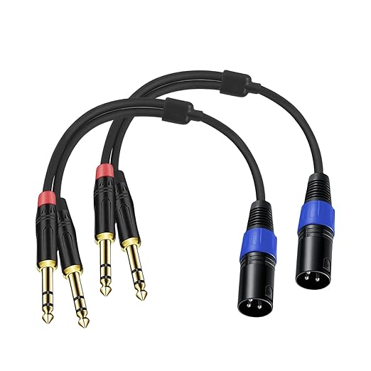 Jozzai 2Pack 6.35mm Dual TRS to XLR Male Cable for Microphone, Mixer, Amplifier, 1.5 FT, 1/4 TRS to XLR Audio Cable, Y Splitter Patch Cord, 3-Pinxlr to Dual 1/4 Male Converter Adapter Cable