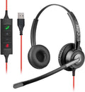 Callez Wired USB Headset with ENC Dual Noise Cancelling Mics, On-Ear Computer Headset for PC Laptop, Professional Work Headphones for Home Office Teams Skype Zoom Call Center, MS Teams Call Control