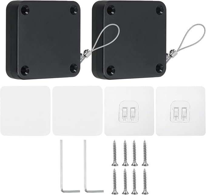 PATIKIL Punch-Free 800g Automatic Sliding Screen Door Closer, Multifunctional Storm Sensor Door Closer with Steel Drawstring for Bedroom Storm Bathroom Study Room, Black 2Pcs