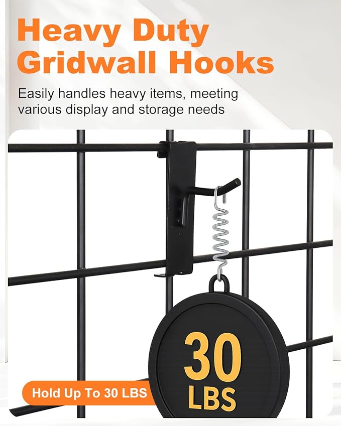Alffun 60 Pcs Grid Wall Hooks, 2/4/6 Inch Heavy Duty Wire Grid Display Hooks, Gridwall Accessories for Retail, Craft Shows, Garage Storage, and Home Organization, Black