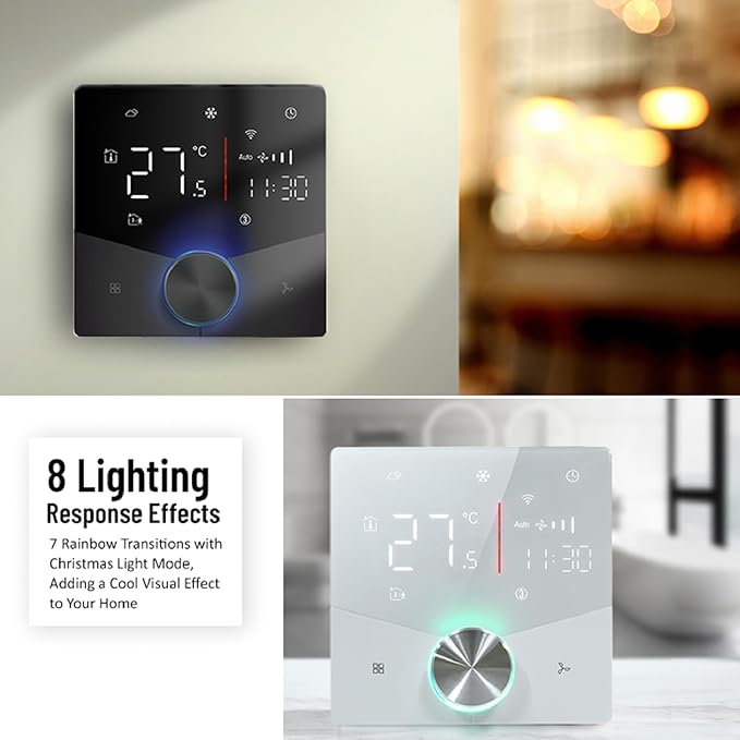 WiFi Central AC Thermostat Energy Saving Control Wall Mounted Programmable Temperature Controller for Smart Home (Black)