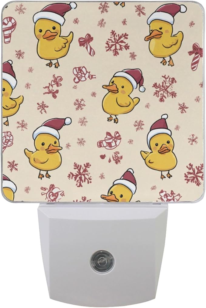 Pigsaly Led Night Light Cute Cartoon Yellow Ducks Santa Hats Snowflake Night Light Plug in Wall Lamp Smart Dusk to Dawn Sensor Nightlight Led Lamp Energy Saving Lights Gift for Kids Room Bedroom Ba