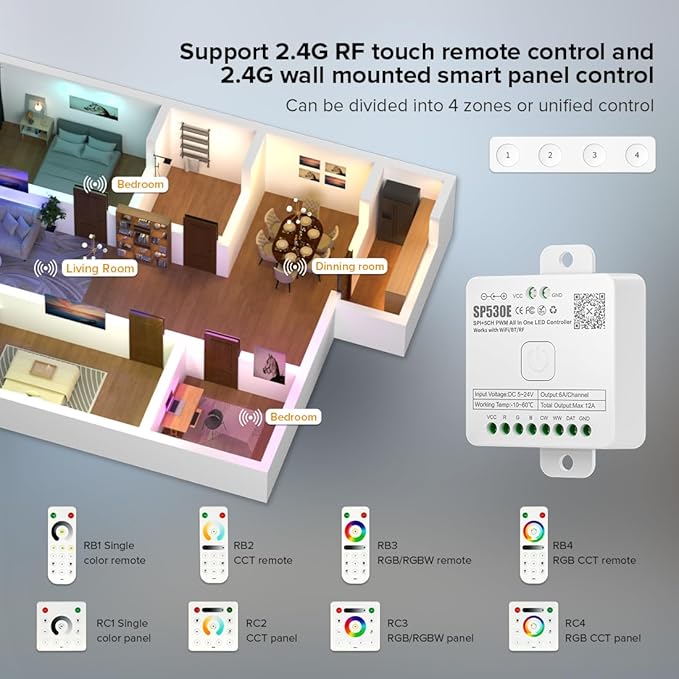 BTF-LIGHTING SP530E WiFi Alexa Bluetooth LED Controller Support PWM Monochrome CCT RGB RGBW RGBCCT or SPI TTL IC Chip LED Strip/Matrix WS2811 WS2812B WS2813 WS2814 WS2815 SK6812 etc DC5V DC12V DC24V