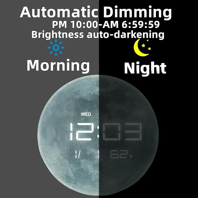 Nbdeal 13" Digital Wall Clock with LED Display, Calendar & Temperature, Automatic Dimming, 12/24hr Format, Wall & Desk Use - HUI-7860