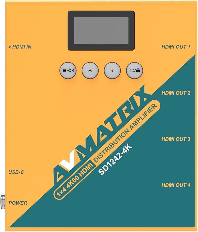AVMATRIX SD1242-4K 1 in 4 Out Distribution HDMI Signal Splitter Converter with 4xHDMI Output,1xHDMI Input,Support Signals up to up to 4K 60hz