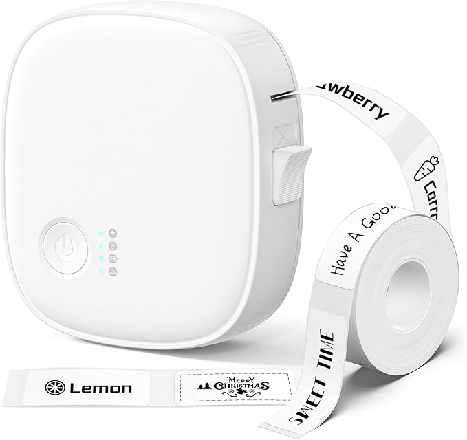 XenGro Mini Label Maker Machine with Tape AH-P05, Portable Bluetooth Mini Label Printer, Wireless Thermal Label Maker, Waterproof & Rechargeable, Built-in Cutter, for Home, Office, Kitchen – White