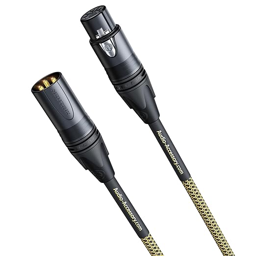 AA AUDIO ACCESSORY Gold Series Star Quad XLR Cables 1.5ft, Neutrik Connectors, 19AWG Microphone Cable, Kevlar-Reinforced Nylon Braided Handmade Mic Cable, 100% Coverage OFC Braid and Al-Foil Shielding