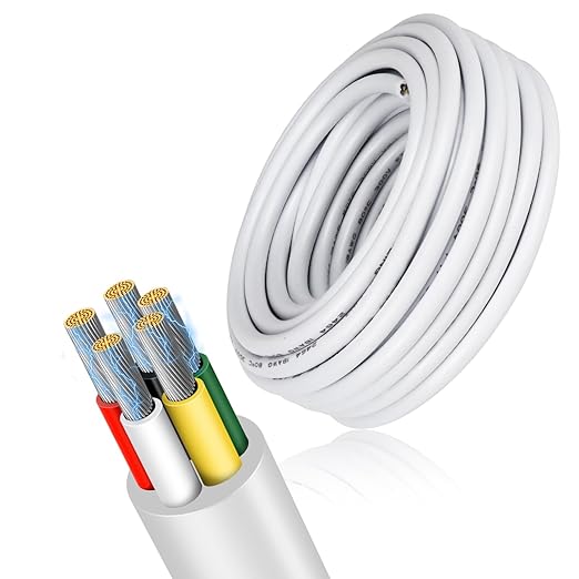 20 Gauge 5 Conductor Electrical Wire, 100FT Low Voltage 20/5 Tinned Copper Stranded 5 Wire Cable, 20 AWG White Flexible Extension Power Cord for Sprinkler, Thermostat, Speaker, Irrigation, Automotive