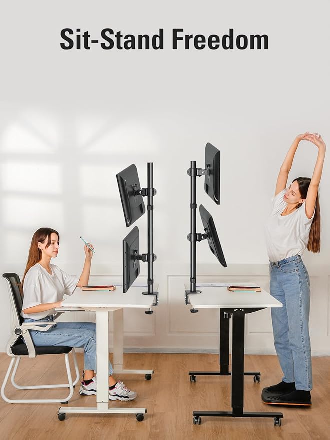 DreamAxis Stable Vertical Dual Monitor Stand, Stacked Monitor Mount for 2 Screens Up to 32 inch, Full Motion Monitor Desk Mount with Swivel, Tilt, Rotation, Holds 17.6 lbs Each, Max VESA 100x100mm