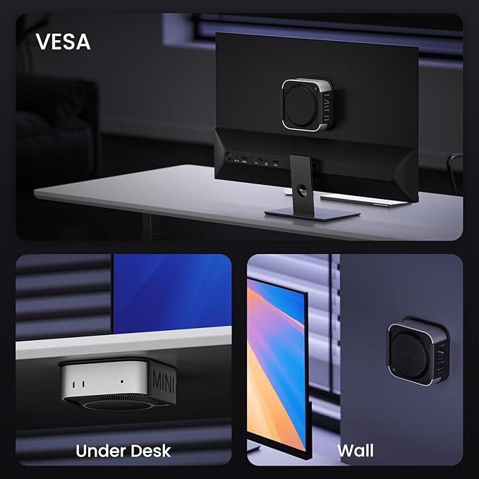 Fasgear Mac mini 2024 Under Desk Mount - VESA Mount 75x75mm 100x100mm, Wall Mounting Bracket, Durable ABS Mac mini M4/M4 Pro Accessories