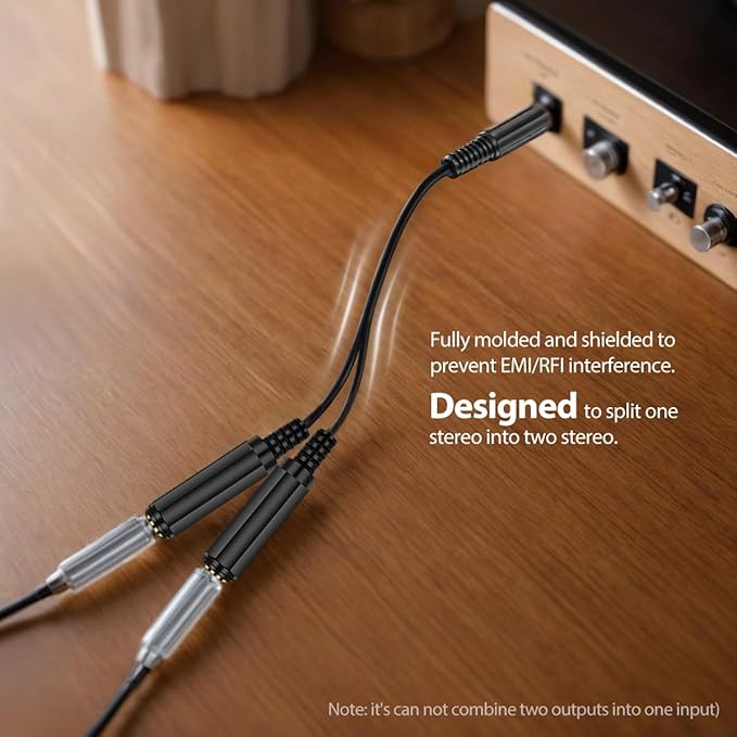 ICESPRING 1/4" 6.35mm Stereo Plug/Male to Dual 1/4" 6.35mm Jack/Female Splitter Adapter Cable Converter 0.6 feet