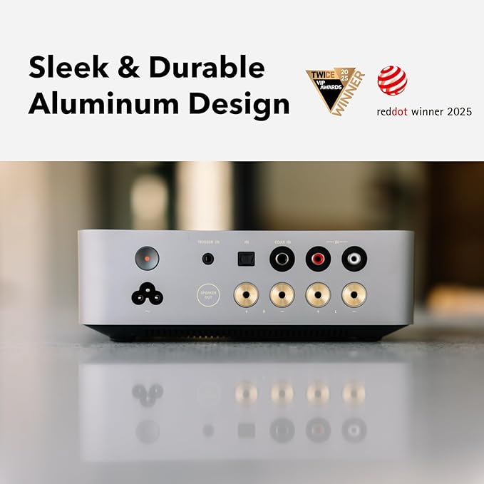 WiiM Vibelink Amp | 100W Power Amplifier with Premium ESS 9039Q2M DAC and TI TPA3255 | Compatible with WiiM Mini, Pro, Pro Plus, and Ultra | RCA, Coax, and Optical Inputs | Silver