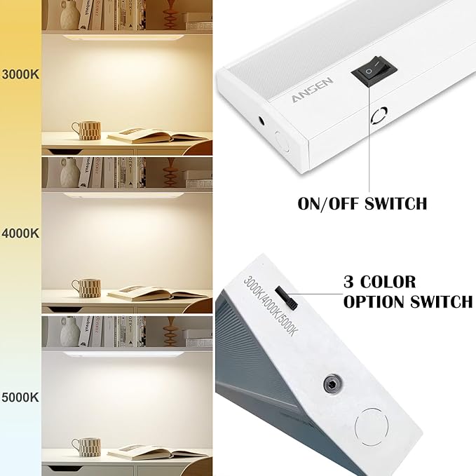 Ansen 4Packs of Under Cabinet Lighting Hardwired, 36IN 22W 1426LM, Dimmable Led Light for Kitchen/Bar/Closet, CRI>92, R9>90, 3 Color Temperature, 3000K/4000K/5000K(Warm White, Cool White, Daylight)