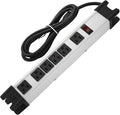 Heavy Duty Surge Protector Power Strip - 6 Outlet Industrial With 15A, Shop Workshop Garden Metal, 6FT Cord, 1200 Joules, ETL Listed (15FT, Grey)