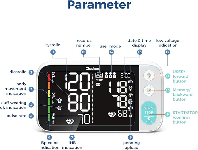Checkme Blutooth Blood Pressure Monitors for Home Use, Blood Pressure Machine with Dual-Display, Extra-Large Adult Cuff, 500 Readings, Voice Broadcast - Automatic BP Monitor with Bluetooth