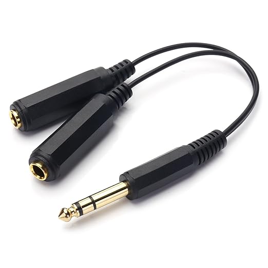 Disino 1/4 Splitter, 1/4" TRS Stereo Male to Dual Female Y Splitter Cable Quarter Inch Splitter Cord - 8 Inch / 20cm