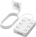 Solidock Flat Plug Power Strip Surge Protector with 12 AC Outlets 6 USB Ports 3 Side Multi Plug Outlet Extender 15 Ft Extension Cord for Home Office Kitchen Dorm Wall Desk Charging Station ETL Listed