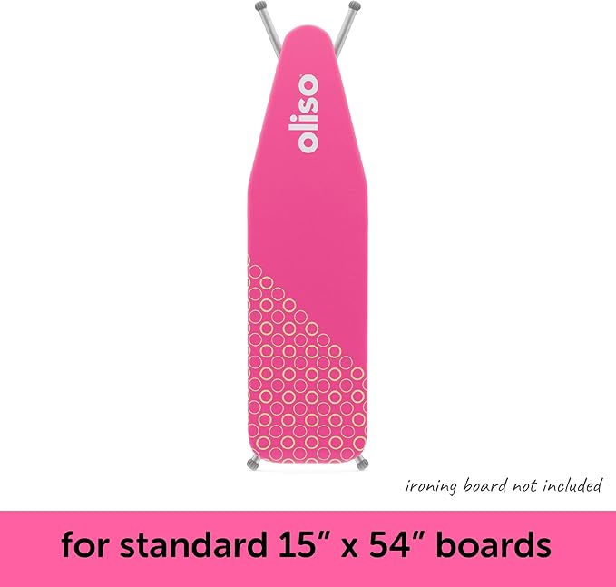 Oliso Ironing Board Cover, Durable 100% Cotton Lined with Professional Grade Felt pad - Fits Standard 54” x 15" Boards, a Wide Elastic Edge, Two Adjustable Straps for Secure Fit (Raspberry)