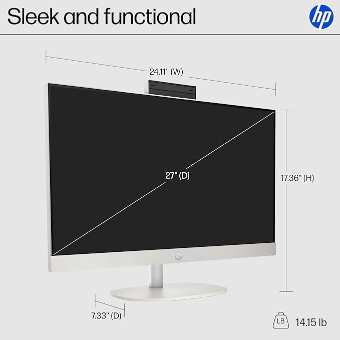 HP 27" FHD Touchscreen All-in-One Desktop Computer, 16GB DDR5 RAM 2TB SSD Storage, Quad-Cores Ryzen 5 7520U Processor, WiFi6, Wireless Keyboard & Mouse, Windows 11