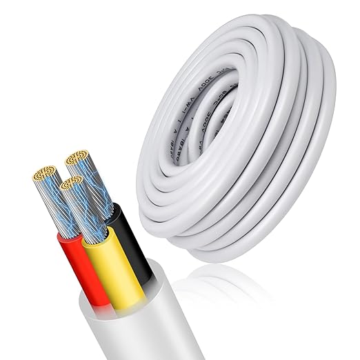 18 Gauge 3 Conductor Electrical Wire, 16.4FT Low Voltage 18/3 Tinned Copper Stranded 3 Wire Cable, 18 AWG White Flexible Extension Cord for Automotive, LED Lamp, Outdoor Landscape Lighting Sprinkler