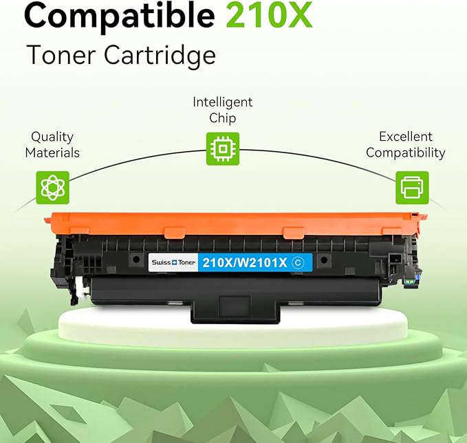 swiss toner 210X Toner Cartridges 4 Pack with Chip Compatible for HP 210X 210A Toner Replacement for HP Color LaserJet Pro MFP 4301fdw 4301fdn 4201dw Pro 4201dn 4201dw W2100A W2100X High Yield (BCMY)