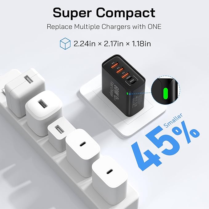 2Pack USB C Fast Charger Block, Total 60W 5-Port USB C Wall Charger 30W Type C Charging Block, 2USB C+3USB A PD 3.0 Multiport Charging Cube for iPhone 17 16 15 14 Pro Max, G-alaxy S25 S24 Ultra, i Pad