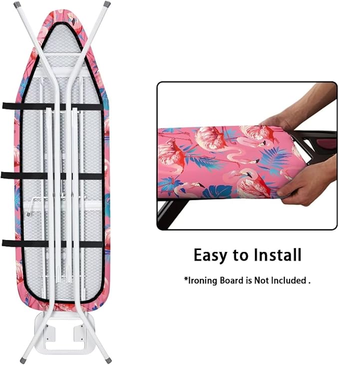 ZCFYGDX Flamingo Palm Leaf Print Ironing Board Covers (17 x 49 in) Hook & Loop Elastic Edge Easy to Install, Scorch Resistant,Lightweight & Breathable Anti-Slip & Wear-Resistant Home Size-M