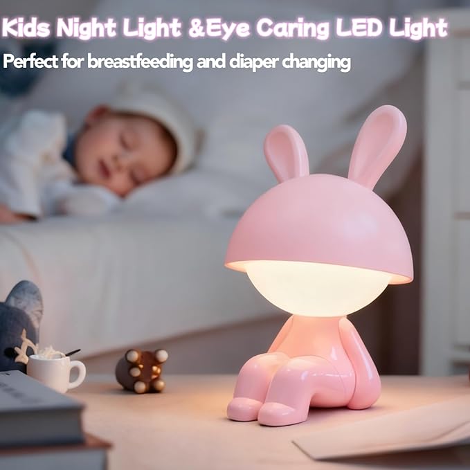 ShonlPin Night Light for Kids,Rechargeable Table Lamp,Touch Lamps for Nightstand,Dimmable,Breastfeeding,Nursery,Sleep Aid,Cute Bunny Decor Gifts Stuff for Baby Toddler Boys Girls Christmas Birthday