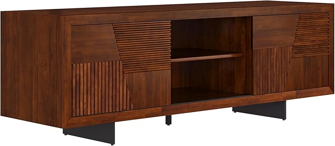 Trapeze TV Stand for Living Room – Wooden Media Console with Storage, Metal Legs, Large Walnut TV Stand for Stylish Home Entertainment Setup