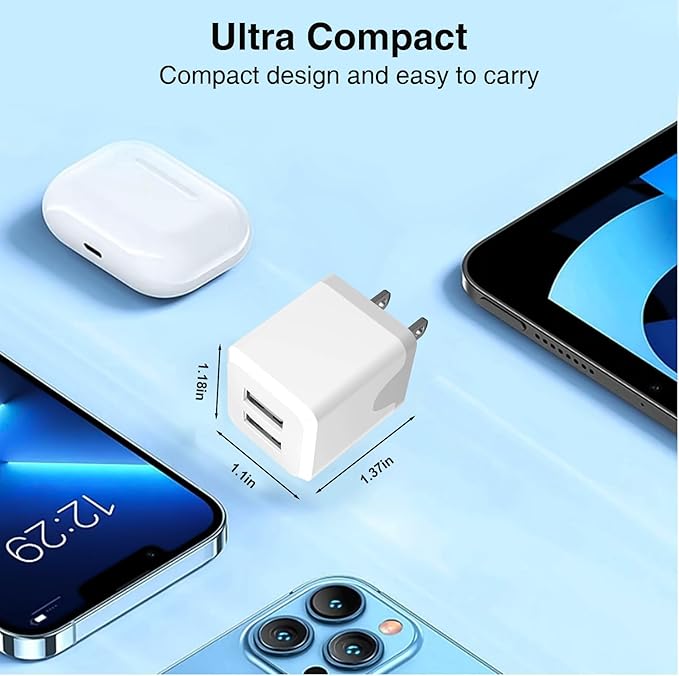 USB Wall Charger，Dual A USB Port Cube Power Plug Adapter，Fast Phone Charger Block Charging Box Brick for Phone 16 15 14 13 12 11 Pro Max 10 Se X 8 7 Plus,and More【2 Pack】