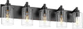 METWET 5-Light Bathroom Light Fixtures, 30 Inch Black Vanity Light with Cylinder Clear Glass Shade, Modern Vanity Lighting Fixtures Over Mirror, VL143-MB-5