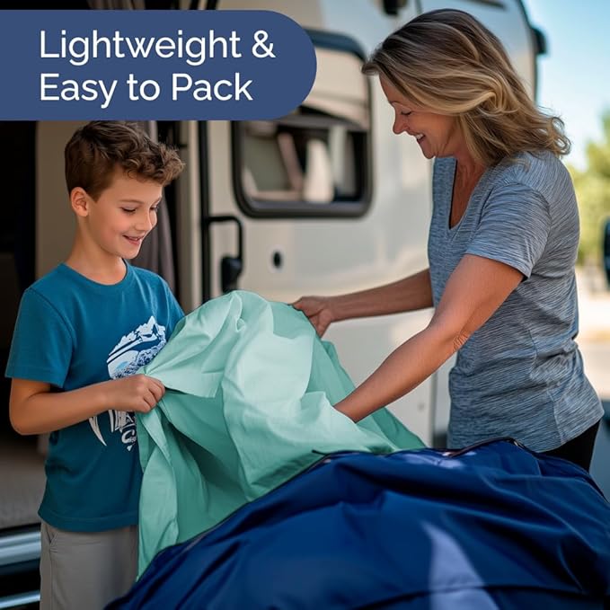 RV Short Queen Sheet Set 60 X 75 - 4 Piece RV Short Queen Bed Sheets - Soft, Breathable and Cooling - Designed for Bunks, Trailers & Campers - Fits 8” to 12" Mattress - Hotel Luxury Bedding - Spa Blue
