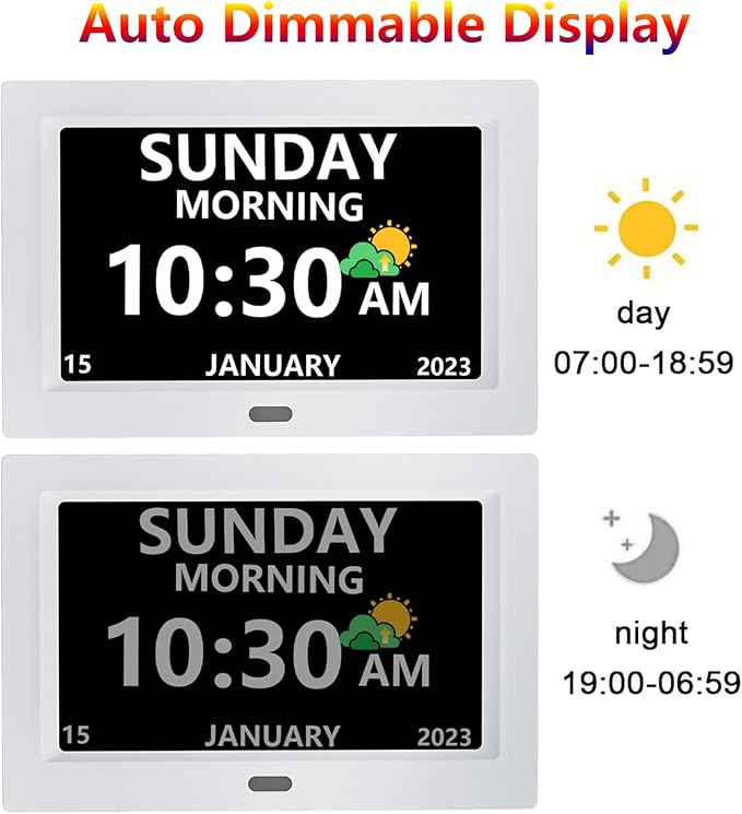 MRCHYDZ 11 Inch Clock with Day and Date for Elderly Large Display Digital Clocks 12 Alarm 3 Display Modes Large Font Alzheimer's Clock Alarm Clocks for Seniors Auto DST 11in White