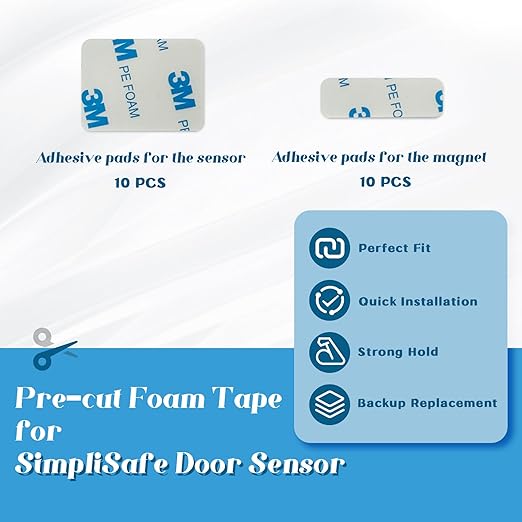 Luxify Replacement Adhesive Pads for SimpliSafe Entry Sensor 10PCS, Pre-Cut Double Sided Tape Compatible with SimpliSafe Door Sensor, Easy Installation & Strong Hold