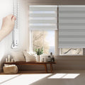 FOIRESOFT Standard Custom Blackout Zebra Roller Blinds [Bonita, Silver Ivory, W 10-109 x H 10-105 inch] Dual Layer Privacy Shade, Room Darkening, Select 1x1 for Custom