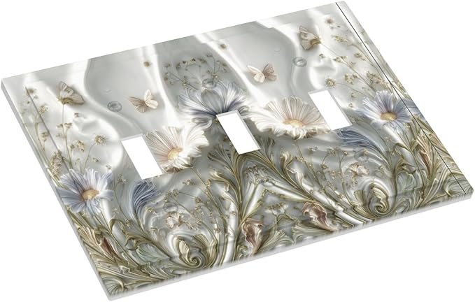 Bvtewkhz Boho Floral Wild Flower 3 Gang Triple Toggle Decorative Light Switch Covers Electrical Faceplate Switch Plates for Bathroom Kitchen Home