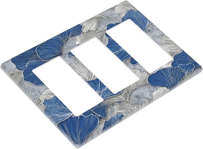 Bvtewkhz Abstract Blue Marble Plant Leaves 3 Gang Triple Rocker Decorative Light Switch Covers Electrical Faceplate Switch Plates for Bathroom Kitchen Home