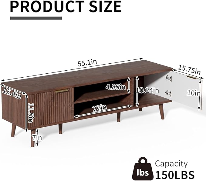 SHGJ&SOFT Storable TV Stand 65 Inch,Mid Century Modern TV Console Two Cabinet Doors with Open Partition in The Middleby by Wooden for Living Room,Bedroom. (Brown, 1PC)