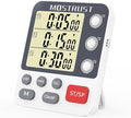 MOSTRUST Digital Dual Kitchen Timer, 3 Channels Countdown Triple Timer for Cooking, Magnetic Memory-Preset Large Display Adjustable Alarm Volume, Multi Times Management, 3A Battery Included, White