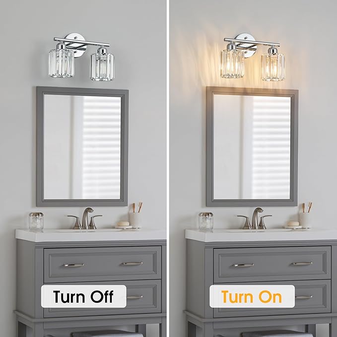 FDPBY Modern 2 Light Crystal Vanity Light, Chrome Vertical Bathroom Light Fixture Over Mirror for Dressing Table Sink, Compatible with Dimmable Bulbs (Bulbs Not Included)