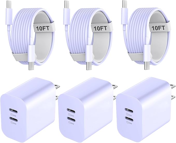 Phone 17 16 15 Pro Max Charger Cable, 20W Dual Port USB C Fast Charger Block with 10FT Long USB C to C Fast Charging Cord Cable for Phone 17 16 15 Pro Max/16 15 Pro/16 15/16 15 Plus,Pad Pro 12.9"/11"