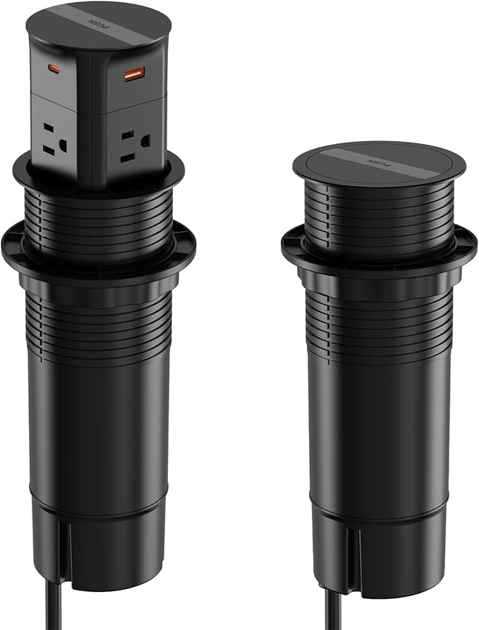 Pop Up Outlet for Countertop,Recessed Power Strip,Power Grommet 3.15 inch Desk Hole Insert,20W USB C,2 Outlets,2 USB C/2 USB A, Table Outlet,Desk Charging Station (Black, 3FT)