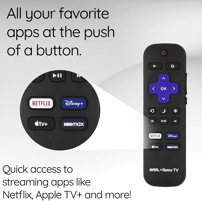 Ceybo OEM Remote Control for Onn Roku Smart TV with Netflix, Disney+, Apple TV, and HBO Max Shortcut Keys