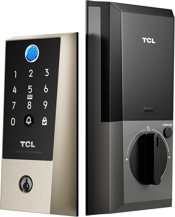 TCL D2 Plus Fingerprint Smart Lock, Wi-Fi Keyless Entry Door Lock, IP55 Weatherproof, Built-in Doorbell, Auto Lock, Easy Install, Brushed Nickel