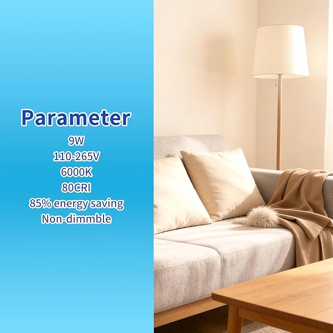 LQ BSDERA 2PK Full Spectrum Light Bulbs, 9W, 6000K Natural Light That Mimic Sunlight, Boosts Mood, Energy, Focus, A19, Sunlike Happy Light Bulbs with E26/27 Base for Most Lamps