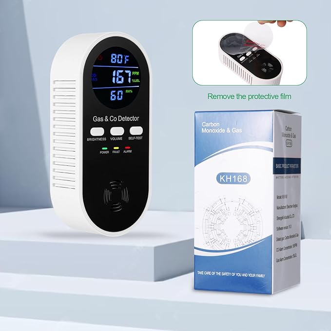 5-in-1 Carbon Monoxide Alarm & Natural Gas Leak Detector,Plug in Combustible Gas & Carbon Monoxide Detector Battery Backup with Temperature(°F) & Humidity,Propane & CO Detector for Home,RV,Apartment