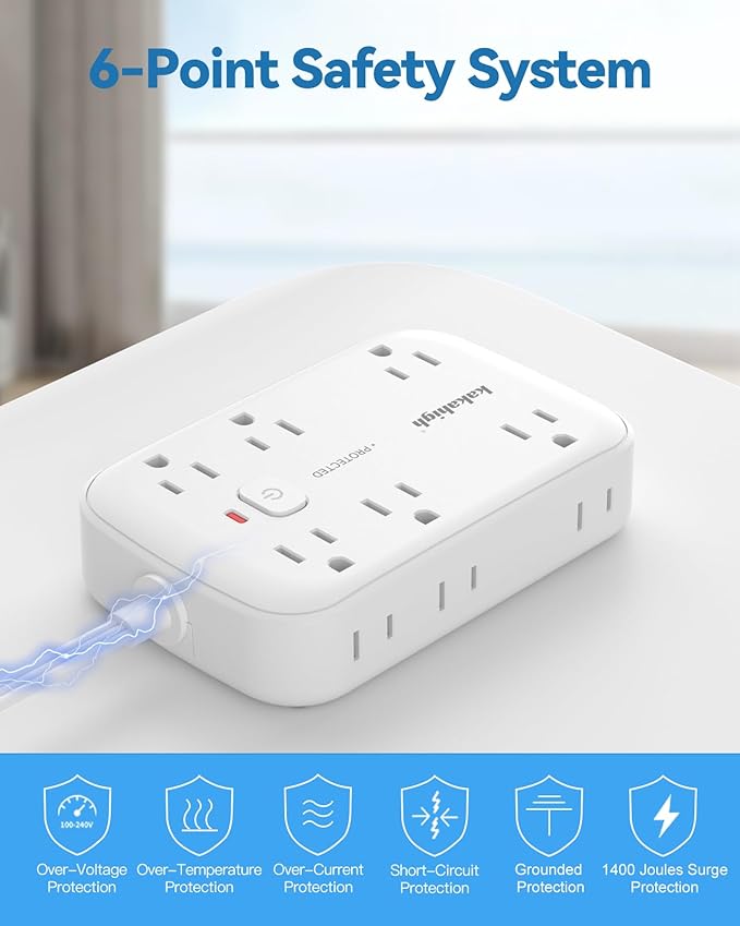 10FT Extension Cord with Outlet Cover & Multi USB, Ultra Thin Outlet Concealer with Cord & 12AC Outlet 6 USB (24W/4.8A), Charging Station for Multiple Devices, for Behind Wall Furniture Couch TV