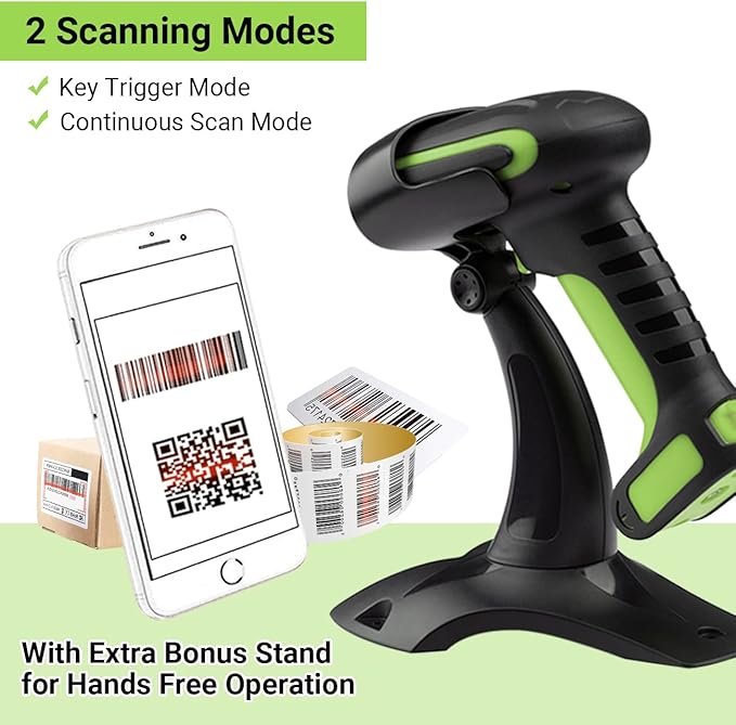 Tera Pro (Extreme Performance) Industrial Wireless Barcode Scanner 2D QR 1D Bar Code Reader 2.4G Wireless 2500mAh Compatible with Bluetooth Drop Resistant for Windows Mac Android iOS Model 8100 Green