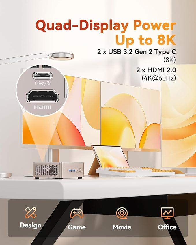 GEEKOM A5 2026 Mini PC with AMD Ryzen 5 7430U, 3-Year Coverage, 16GB RAM(Upgradable, Not LPDDR)&1TB M.2 NVMe SSD, Windows 11 Pro Desktop Computer Support 8K/Wi-Fi 6/BT 5.2/USB 3.2/SD Slot/6x USB